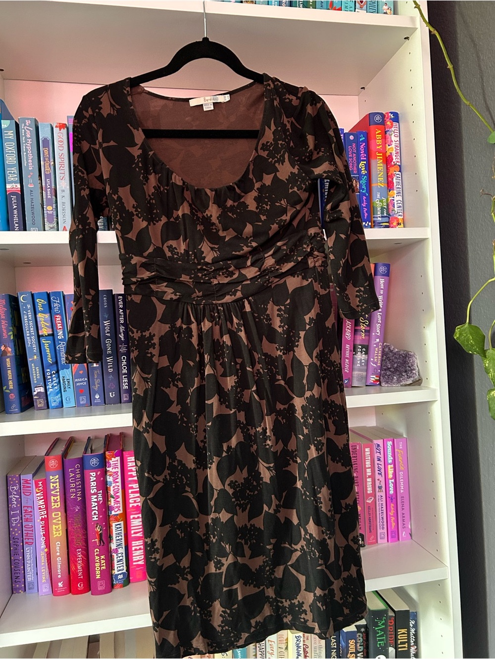 Boden Leaf Print Ruched Long Sleeve Dress